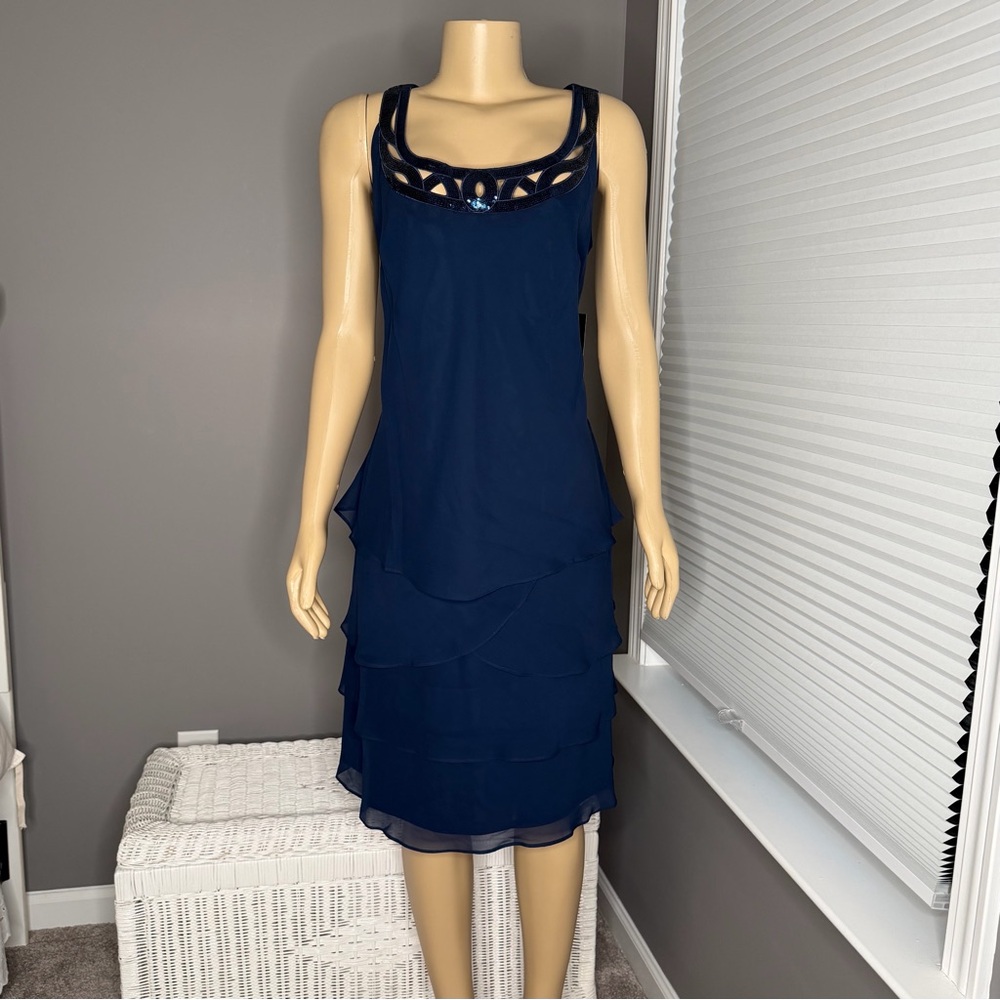 SLNY Mother of The Bride Jacket Dress with Sequined Cut Out Shoulder NWT - Picture 8 of 15